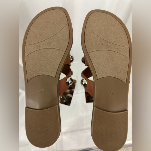 MARC FISHER Bryte Brown Straps with Silver Oversized Studs Slip On Sandal 8 1/2 - Picture 7 of 8
